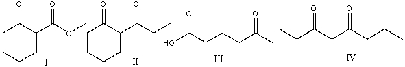 Which of the following compounds can be prepared using the Dieckmann condensation   A) .I B) .II C) .III D) .IV E) II & IV