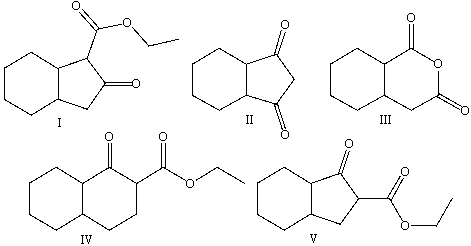 Predict the product for the following Dieckmann-like cyclization.     A) I B) II C) III D) IV E) V