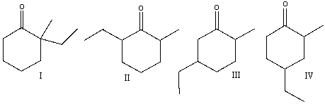 Predict the product(s) for the following reaction.     A) .I B) .II C) .III D) .IV E) none of these