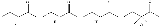 Which of the following ketones cannot be prepared using acetoacetic ester synthesis?   A) I B) II C) III D) IV E) A & C