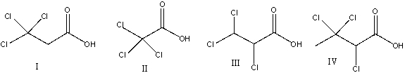What is the correct structure for trichloroacetic acid?   A) .I B) .II C) .III D) .IV E) none of these