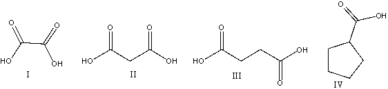 What is the correct structure for succinic acid   A) .I B) .II C) .III D) .IV E) none of these