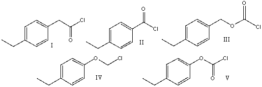 Provide the structure for 4-ethylbenzoyl chloride   A) .I B) II C) III D) IV E) V