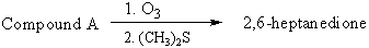 Compound A on ozonolysis yields 2,6-heptanedione.What is the structure of compound A?   A) 1,2-dimethylcyclohexene 1. B) 2,6-dimethylcyclohexene C) 1,5-dimethylcyclopentene D) 1,2-dimethylcyclopentene E) 2-methyl-1-cyclopentene