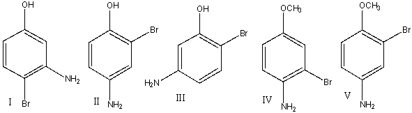 What is the structure for 4-amino-2-bromophenol?   A) I B) II C) III D) IV E) V