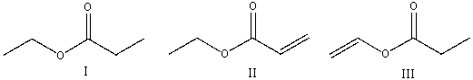 Which of the following compounds will have the highest wavenumber for carbonyl absorption?   A) I B) II C) III D) II & III