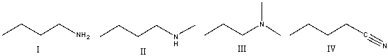 Which of the following compounds will show absorption at 2250 cm<sup>-1</sup>?   A) I B) II C) III D) IV E) none of these