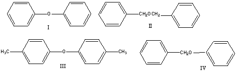 What is the correct structure for benzyl phenyl ether?   A) I B) II C) III D) IV E) none of these