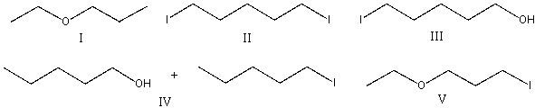 Predict the product(s) for the following reaction.     A) I B) II C) III D) IV E) V