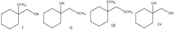 Predict the product(s) for the following reaction.     A) I B) II C) III D) IV E) none of these