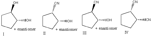 Predict the product(s) for the following reaction.     A) I B) II C) III D) IV E) none of these