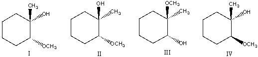 Predict the product(s) for the following reaction.     A) I B) II C) III D) IV E) none of these