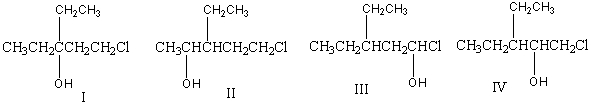 What is the correct structure for 1-chloro-3-ethyl-2-pentanol?   A) I B) II C) III D) IV E) None of these