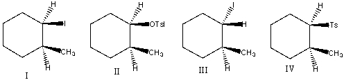 Predict the major product for the following reaction.     A) I B) II C) III D) IV E) both I and III
