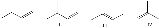 Which of the following alkenes cannot be converted into an alkyne by reaction with bromine followed by excess sodium amide and then with water?   A) I B) II C) III D) IV E) III and IV
