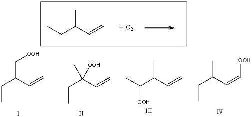 Which of the following is/are expected to be the major product(s) for the reaction shown below?   A) I B) II C) III D) IV E) I,IV