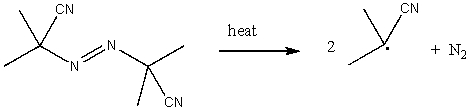 Azobisisobutyronitrile (AIBN)is commonly used as a radical initiator.Use correct arrow formalism to show this process.  