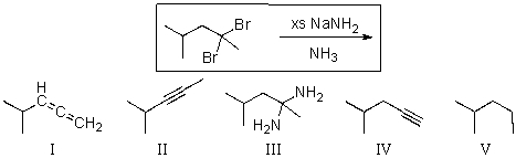 For the transformation shown below,select the expected major product.   A) I B) II C) III D) IV E) V