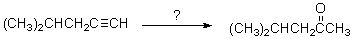 For the transformation shown,select the most appropriate reagent(s) to effect the change.   A) H<sub>2</sub>SO<sub>4</sub>,HgSO<sub>4</sub> B) 1) Disiamylborane,2.HO<sup>-</sup>,H<sub>2</sub>O,H<sub>2</sub>O<sub>2</sub> C) K<sub>2</sub>Cr<sub>2</sub>O<sub>7</sub>,H<sup>+</sup> D) NaOCl E) H<sub>2</sub>,Pd