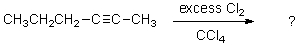 What is the major product of the reaction shown below?   A) (E) -2,3-Dichloro-2-hexene B) (Z) -2,3-Dichloro-2-hexene C) 2,2-Dichlorohexane D) 3,3-Dichlorohexane E) 2,2,3,3-Tetrachlorohexane