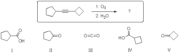 What are the expected major products of the reaction sequence shown below?   A) I and II B) I,III,and V C) II,III,and IV D) I and IV E) II,III,IV