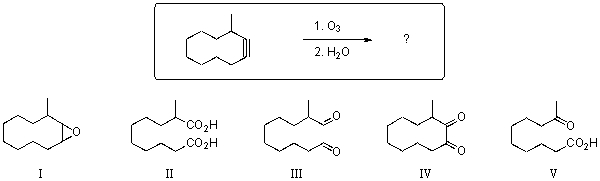 What is the expected major product of the reaction sequence shown below?   A) I B) II C) III D) IV E) V
