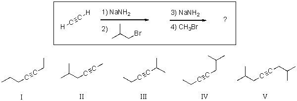 What is the expected major final product of the reaction sequence shown below?   A) I B) II C) III D) IV E) V
