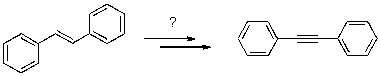 Which sequence of reagents would be expected to accomplish the transformation shown?   A) 1) HBr;2) 2 NaNH<sub>2</sub> B) 1) Br<sub>2</sub>;2) 2 NaNH<sub>2</sub> C) 1) Br<sub>2</sub>,H<sub>2</sub>O;2) NaNH<sub>2</sub> D) 1) HBr/ROOR;2) excess NaNH<sub>2</sub> E) 1) Na,NH<sub>3</sub>(l) 