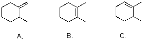 Rank the following from most to least stable.   A) A,B,C B) C,B,A C) B,C,A D) B,A,C