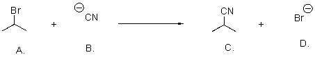 What is the leaving group in the following reaction?   A) carbon B) bromide C) hydrogen D) nitrogen