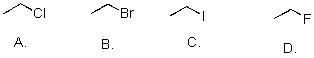 Rank the following substrates from most to least reactive in an S<sub>N</sub>2 reaction.   A) A>B>C>D B) D>C>B>A C) C>B>A>D D) D>C>B>A.