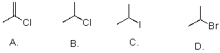 Rank the following substrates from most to least reactive in an S<sub>N</sub>2 reaction.   A) A>B>C>D B) C>D>B>A C) C>B>A>D D) D>C>B>A