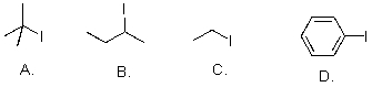 Rank the following substrates from most to least reactive in an S<sub>N</sub>1 reaction.   A) A>B>C>D B) A>B>D>C C) D>A>B>C D) D>C>B>A