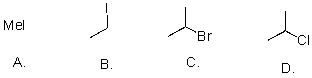 Rank the following substrates from most to least reactive in an S<sub>N</sub>1 reaction.   A) A>B>C>D B) A>B>D>C C) C>A>B>D D) C>D>B>A