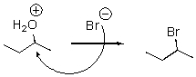 What is wrong with the following mechanism?   A) There is no leaving group,so there should be no arrows. B) The arrow should be removing a proton from the H<sub>2</sub>O group. C) An arrow is also needed to indicate the loss of the leaving group. D) The arrow is backwards.
