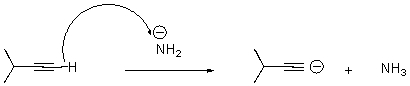 What is wrong with the following arrow?   A) It should start on the alkyne carbon. B) It should start on a hydrogen attached to the nitrogen. C) It should start on the anion on nitrogen,end at the H on the alkyne,and a second arrow should start at the bond between the C and H on the alkyne and end on the terminal carbon of the alkyne. D) There should be two arrows - one from nitrogen and one from the alkyne carbon.