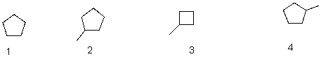 Which of the following bond-line structures are of the same compound?   A) 1 and 2 B) 2 and 3 C) 3 and 4 D) 2 and 4