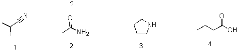 Which of the following structures contains a nitrile?   A) 1 B) 2 C) 3 D) 4