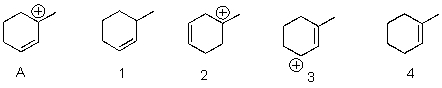 Which of the following is a correct resonance structure of A?   A) 1 B) 2 C) 3 D) 4