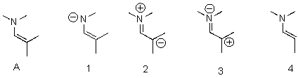Which of the following is a correct resonance structure of A?   A) 1 B) 2 C) 3 D) 4