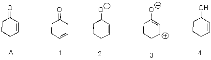 Which of the following is a correct resonance structure of A?   A) 1 B) 2 C) 3 D) 4