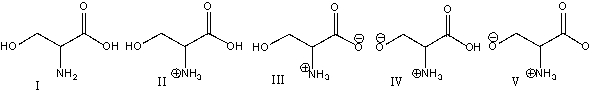 Which of the following is a predominant form of serine at physiological pH?   A) I B) II C) III D) IV E) V
