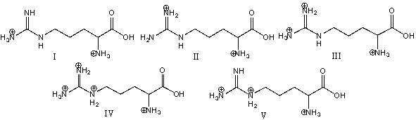 Which of the following is a predominant form of arginine at pH 2?   A) I B) II C) III D) IV E) V