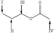 Which of the following is a correct prediction of the chemical shifts for the signals in the <sup>1</sup>H NMR spectrum for the following compound?   A) I=0.9 ppm,II=1.7 ppm,III=3.9 ppm,IV=2.4 ppm B) I=0.9 ppm,II=1.2 ppm,III=3.7 ppm,IV=1.9 ppm C) I=0.9 ppm,II=1.7 ppm,III=3.4 ppm,IV=2.4 ppm D) I=0.9 ppm,II=1.7 ppm,III=3.4 ppm,IV=1.9 ppm E) none of these