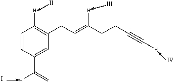 Which of the following protons appear most upfield in the <sup>1</sup>H NMR spectrum?   A) I B) II C) III D) IV E) none of these