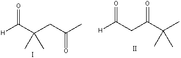 How would you use <sup>1</sup>H NMR spectroscopy to distinguish between the following two compounds?   A) I=3 & II=2 signals B) I=4 & II=3 signals C) I=5 & II=3 signals D) none of these