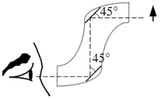 In the figure, Joel is using a device known as a periscope to observe an object, represented by an upright arrow.The periscope contains two plane mirrors tilted at an angle of 45° relative to Joel's line of sight.Which one of the following pairs of characteristics of the final image that Joel looks at is correct relative to those of the object?   A) inverted, real B) upright, enlarged C) inverted, smaller D) inverted, same size E) upright, virtual