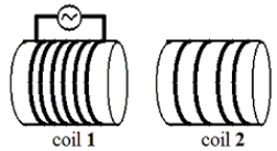 Two coils share a common axis as shown in the figure.The mutual inductance of this pair of coils is 6.0 mH.If the current in coil 1 is changing at the rate of 3.5 A/s, what is the magnitude of the emf generated in coil 2?   A) 5.8 × 10<sup>-</sup><sup>4</sup> V B) 1.7 × 10<sup>-</sup><sup>3</sup> V C) 3.5 × 10<sup>-</sup><sup>3</sup> V D) 1.5 × 10<sup>-</sup><sup>2 </sup>V E) 2.1 × 10<sup>-</sup><sup>2 </sup>V