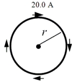   A wire is bent into the shape of a circle of radius r = 0.10 m and carries a 20.0-A current in the direction shown.   -Determine the magnetic moment of the loop. A) 0.20 A . m<sup>2</sup> B) 0.40 A . m<sup>2</sup> C) 0.63 A . m<sup>2</sup> D) 0.84 A . m<sup>2</sup> E) 1.3 A . m<sup>2</sup>