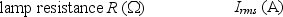 A lamp uses an average power of 55 W when it is connected to an rms voltage of 120 V.Which entry in the following table is correct for this circuit?   A)    B)    C)    D)    E)   